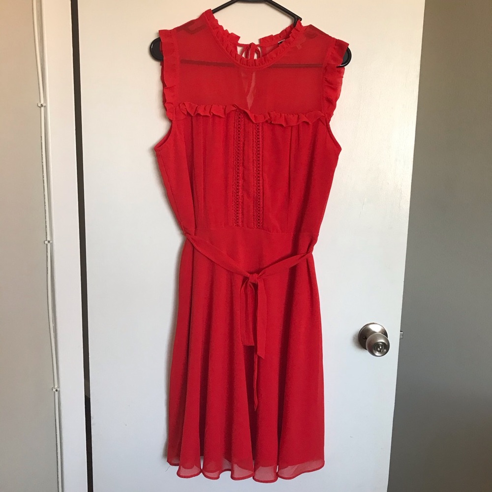 Billie and Blossom Red Midi Ruffle Dress - Size 10